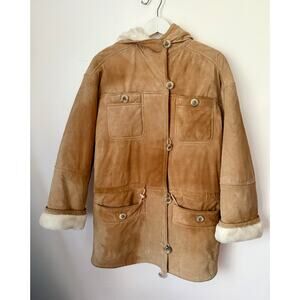Vintage J Gallery Beige Suede Cream toggle buttons hood Overcoat Small Jacket